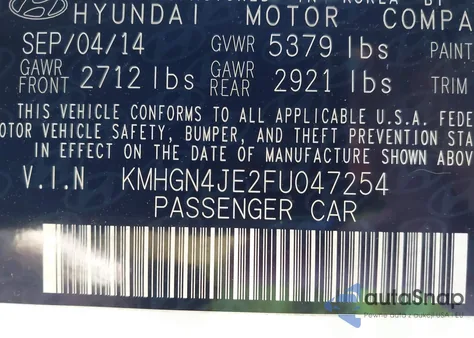 2015 Hyundai Genesis 3.8 z USA, uszkodzony, nr VIN KMHGN4JE2FU047254